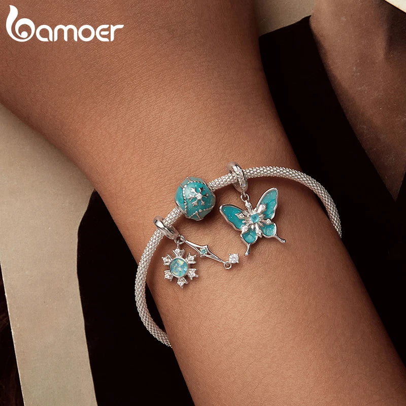 ✨ 925 Silver Winter Charms – ❄️ Snowflake & 🦋 Butterfly | Pandora-Style Bracelet Compatible