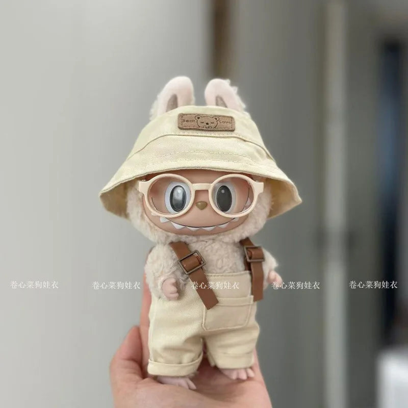 2025 Macaron Color Labubu Outfit – Strap Pants, Hat & Glasses Doll Accessories