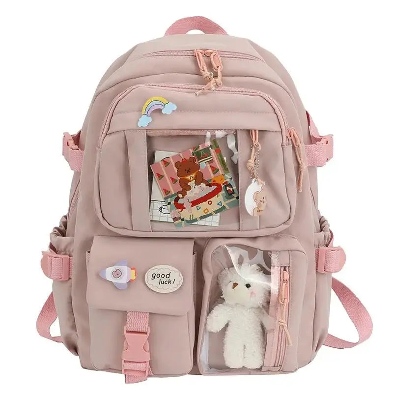Cute Women’s Backpack – Waterproof Multi-Pocket Nylon Kawaii School Bag for Students & Girls