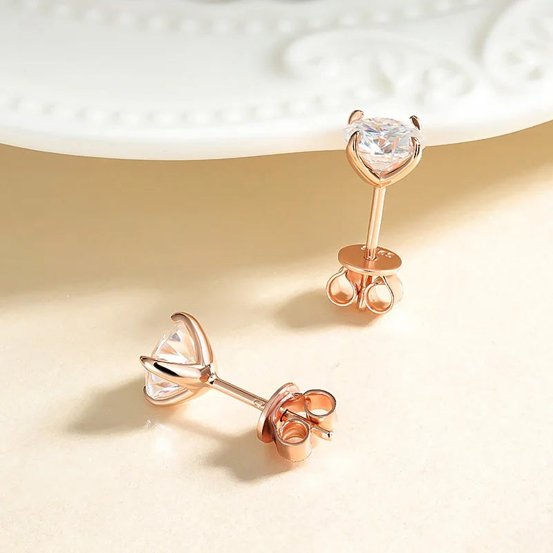 Rose Gold Moissanite Stud Earrings for Women