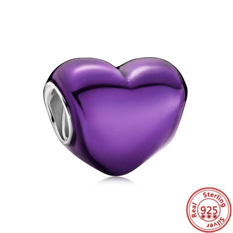 ✨ 925 Silver Purple Charms – ❤️ Heart-Shaped Stone & 🕷️ Spider | Pandora-Style Bracelet Compatible