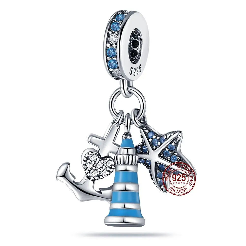 ✨ 925 Silver Ocean Charms – 🐙 Octopus, 🐢 Sea Turtle, 🐬 Dolphin & 💧 Blue Zircon | Pandora-Style Bracelet Compatible