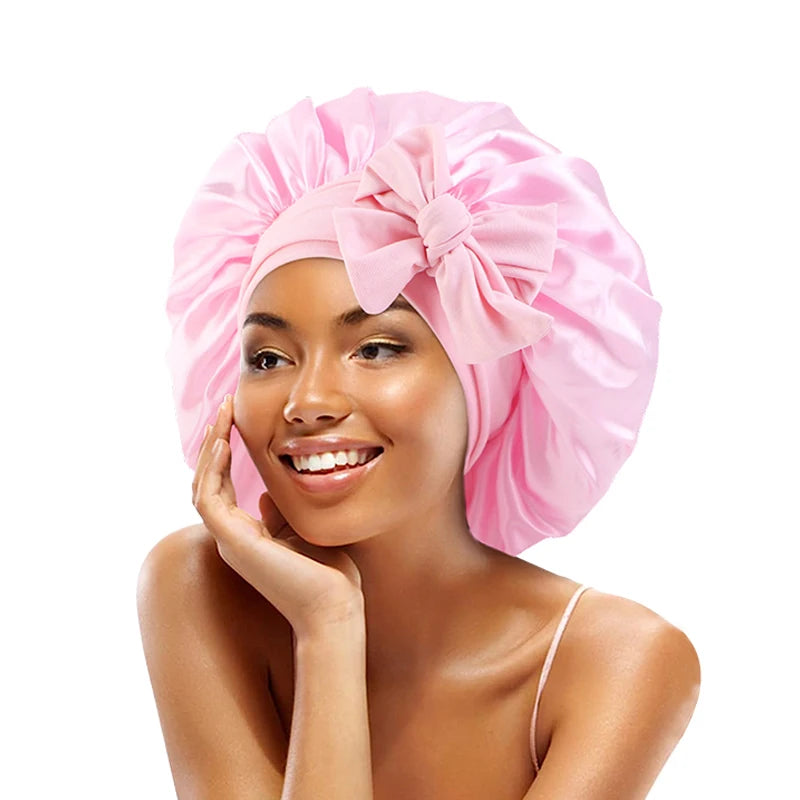 Adjustable Satin Sleeping Bonnet for Women – Solid Color Night Cap with Stretchy Tie Band & Elastic Fit