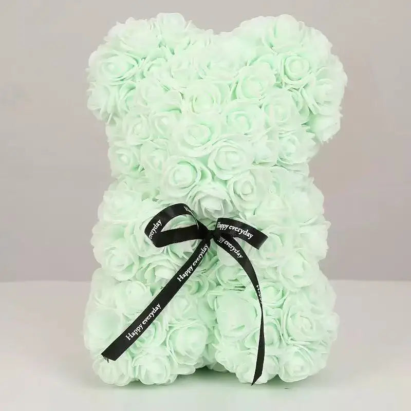 🌹 25 cm-es műrózsa virágmackó – romantikus Valentin-napi és évfordulós ajándék 🧸❤️