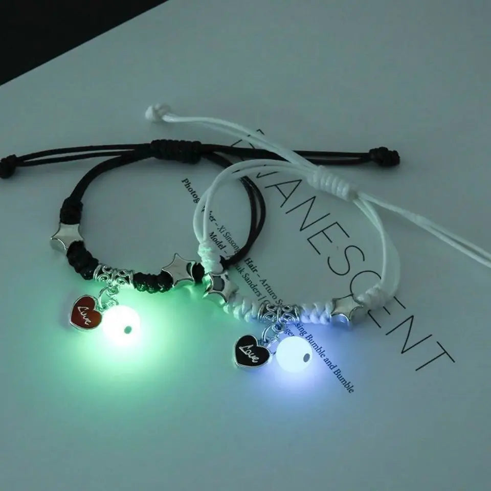 2PC Fashion Luminous Star Couple Bracelets – Matching Glow-in-the-Dark Jewelry for Men & Women