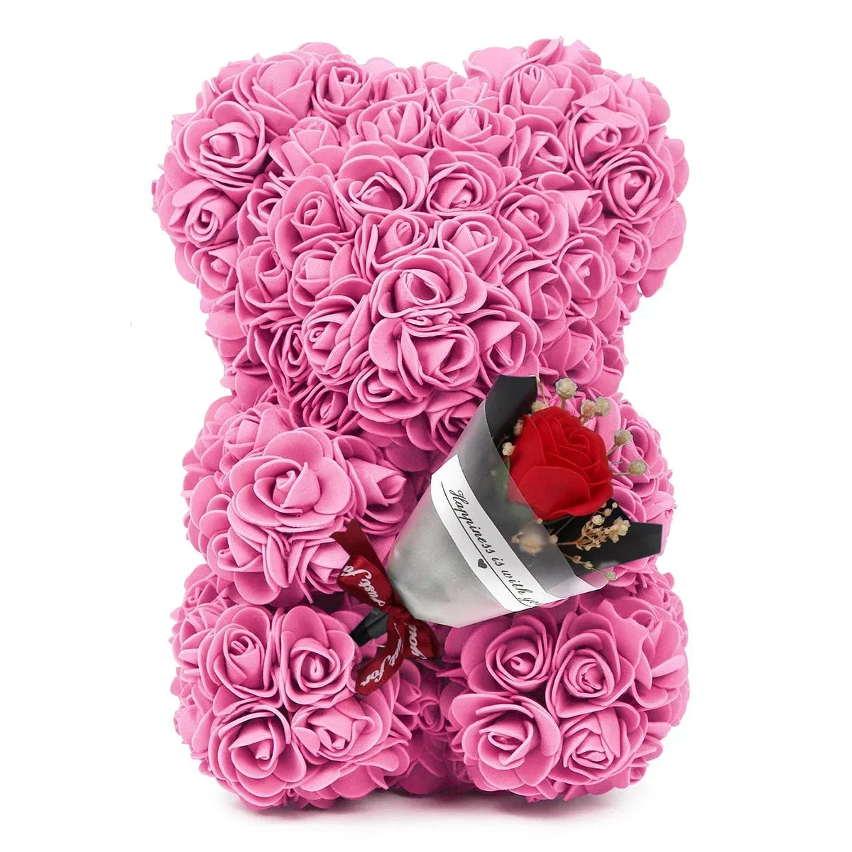 🌹 Rózsa színű plüssmackó művirág – Romantikus évfordulós, Valentin-napi és születésnapi ajándék hölgyeknek 🎁