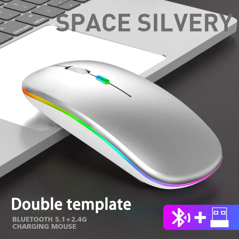 🔥 Wireless Bluetooth & 2.4GHz Dual Mode Rechargeable RGB Mouse – Silent & Ergonomic