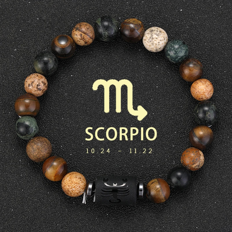 ✨ 12 Zodiac Natural Stone Bracelet – Cancer, Virgo, Leo, Libra – Unisex Couple & Friendship Jewelry Gift