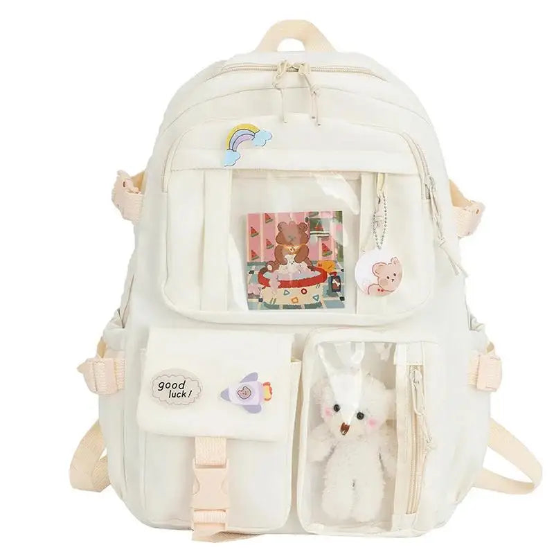 Cute Women’s Backpack – Waterproof Multi-Pocket Nylon Kawaii School Bag for Students & Girls