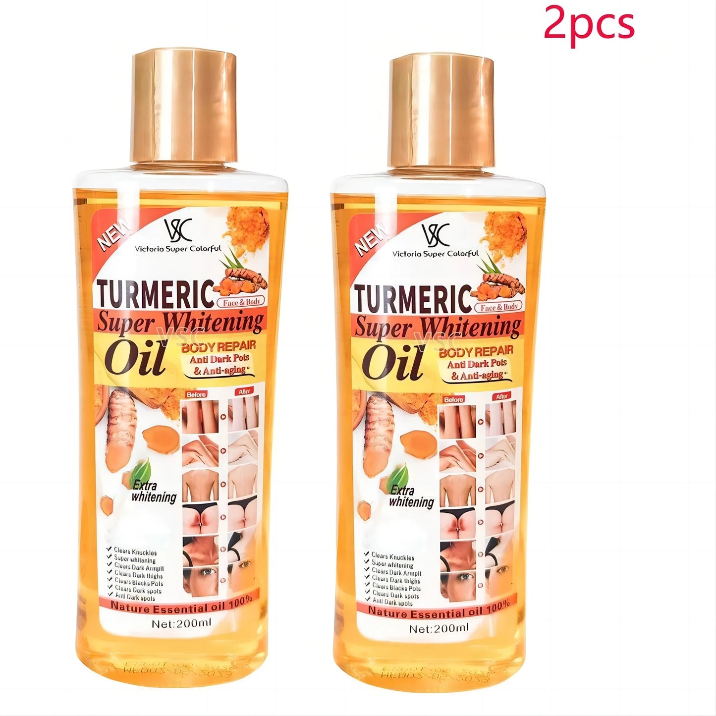 🌿 Turmeric Essential Oil – 200ml Soothing Skin Oil for Face, Neck, Hands & Feet Massage