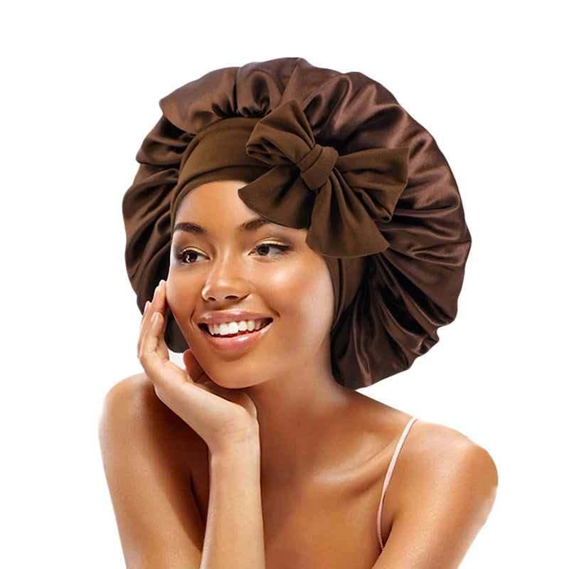Adjustable Satin Sleeping Bonnet for Women – Solid Color Night Cap with Stretchy Tie Band & Elastic Fit
