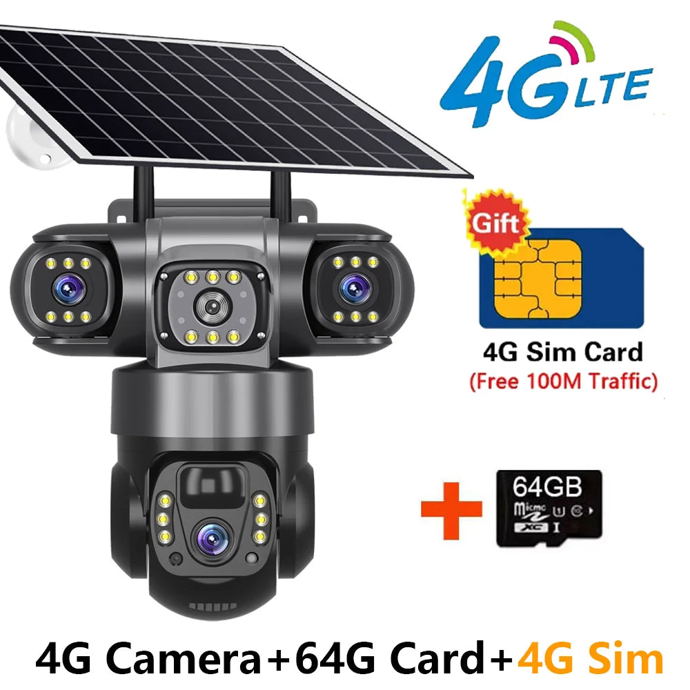 Triple-Lens Solar 360° Dome Camera – 4K Wireless Security with AI Motion Tracking