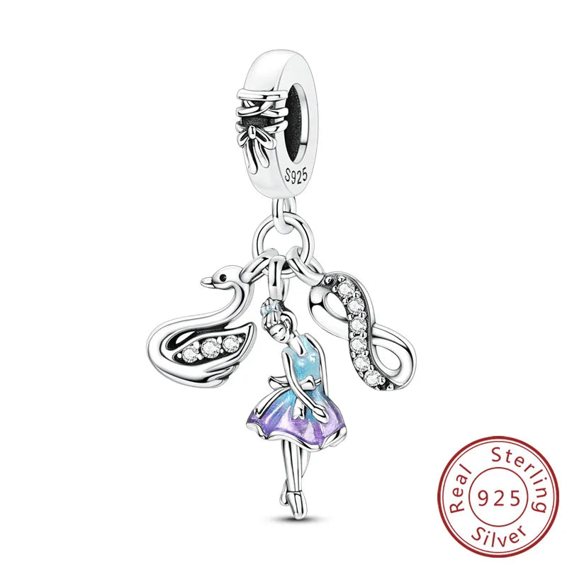 ✨ 925 Silver Cute Charms – 🐾 Cat Paw, 🎀 Bow, 🍎 Apple & ❤️ Heart | Pandora-Style Bracelet Compatible