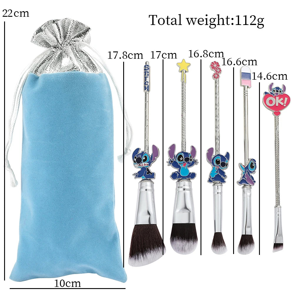 🌺💙 5PCS Lilo & Stitch Makeup Brush Set – Kawaii Cosmetic Tools
