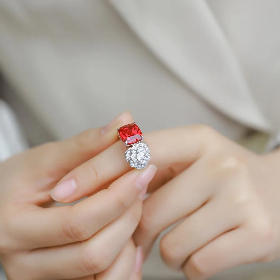 💍 Silver Ring with Lab Ruby & Diamond – Eternal Love Engagement Jewelry ❤️🌹