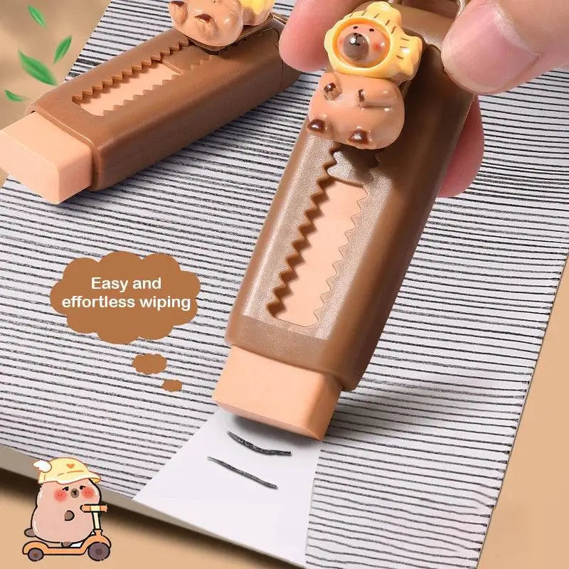 🖌️🧽🐾 Kawaii Push-Pull Capybara Eraser – Soft, Clean & Mess-Free School Supplies!