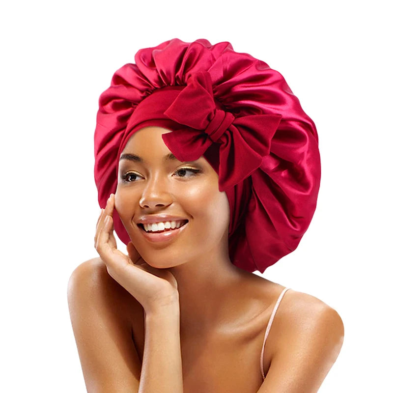 Adjustable Satin Sleeping Bonnet for Women – Solid Color Night Cap with Stretchy Tie Band & Elastic Fit