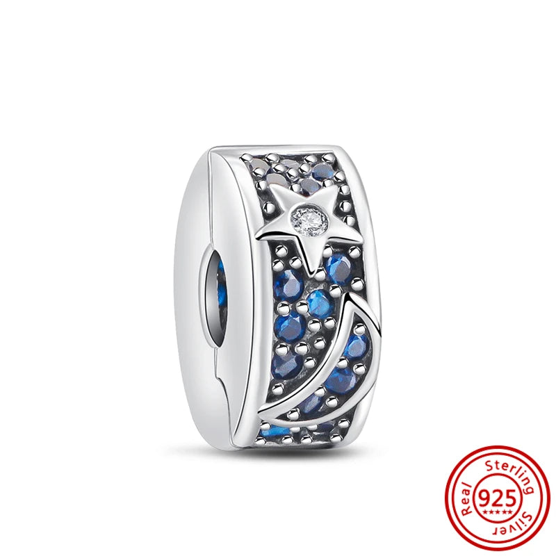 ✨ 925 Sterling Silver Ocean Charms – 🌙 Moon, ⭐ Star, ☀️ Sun & 💧 Blue Beads | Pandora-Style Bracelet Compatible