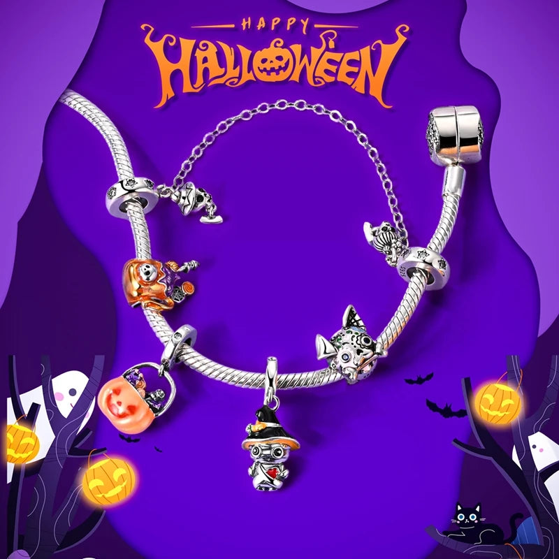 ✨ 925 Sterling Silver Halloween Charms – Witch, Pumpkin & Poison Elements | Pandora-Style Bracelet Compatible
