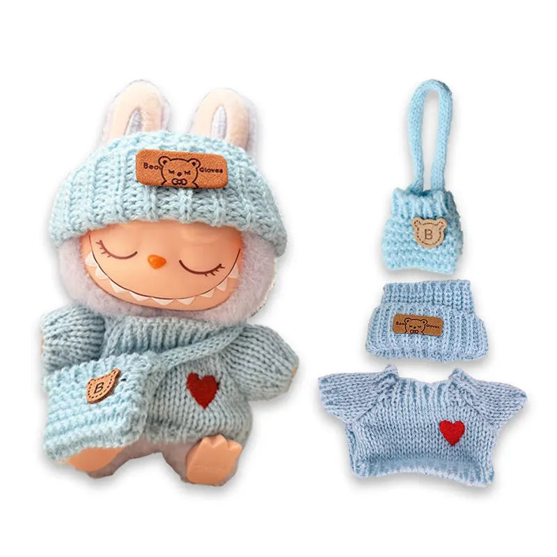 1Set Doll Clothes for 17cm Labubu Cotton Dolls – Sweater, Hat & Scarf Accessories