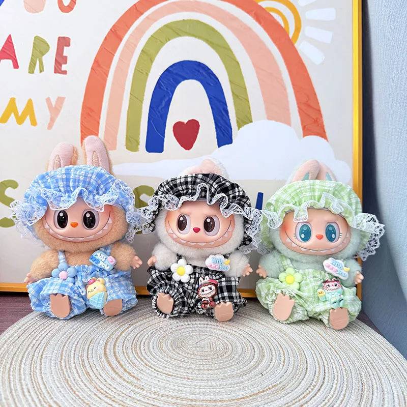 Labubu Summer Pajamas Set – 15/17cm V1 V2 V3 Doll Clothes with Hat