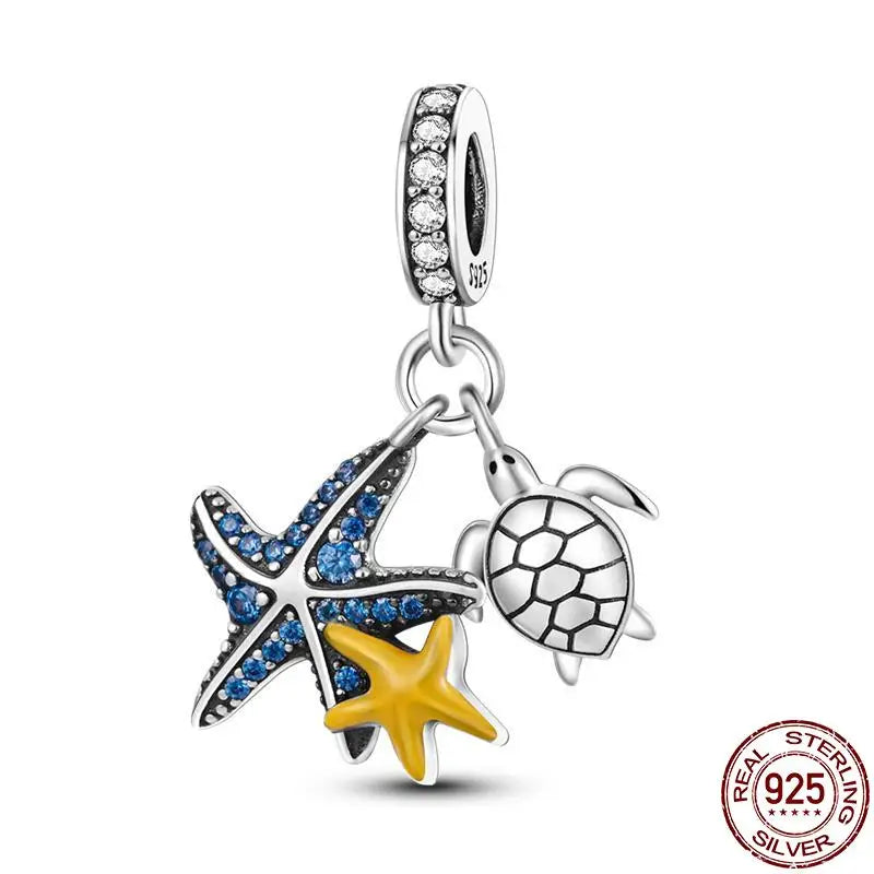 ✨ 925 Silver Ocean Charms – 🐙 Octopus, 🐢 Sea Turtle, 🐬 Dolphin & 💧 Blue Zircon | Pandora-Style Bracelet Compatible
