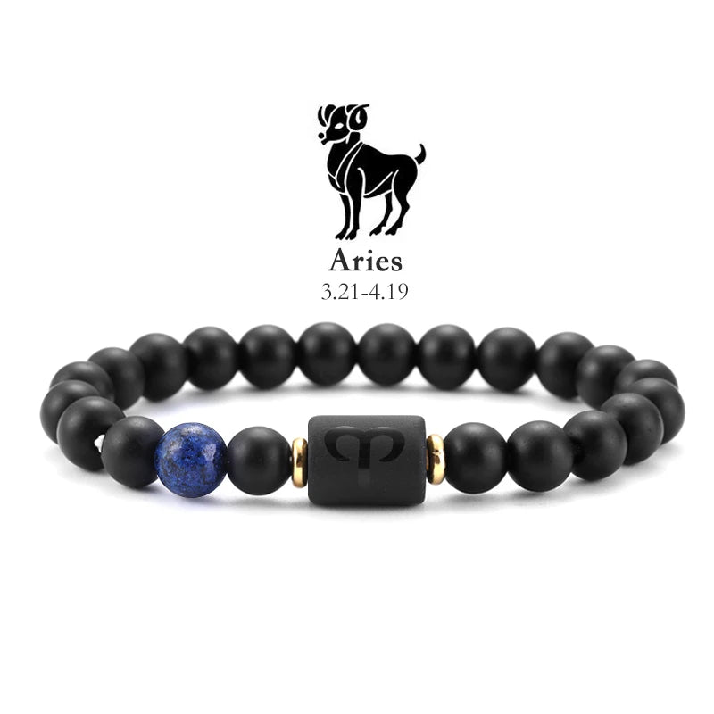 ✨ 12 Zodiac Natural Stone Bracelet – Cancer, Virgo, Leo, Libra – Unisex Couple & Friendship Jewelry Gift