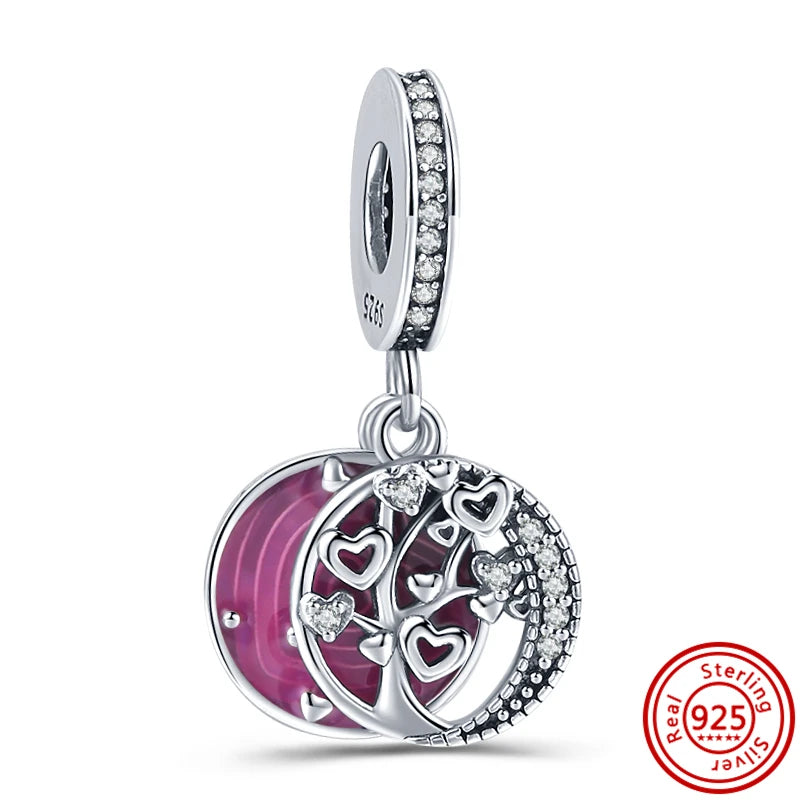 ✨ 925 Silver Purple Charms – ❤️ Heart-Shaped Stone & 🕷️ Spider | Pandora-Style Bracelet Compatible