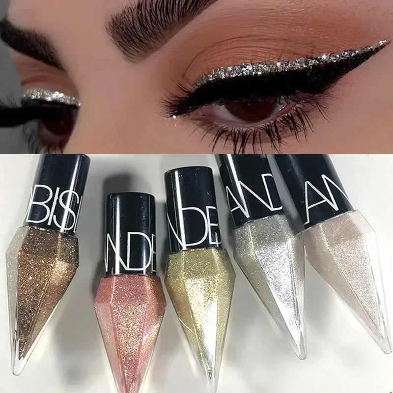 Waterproof Glitter Eyeliner & Eyeshadow – Shiny Diamond Liquid Makeup in Silver, Rose Gold & More