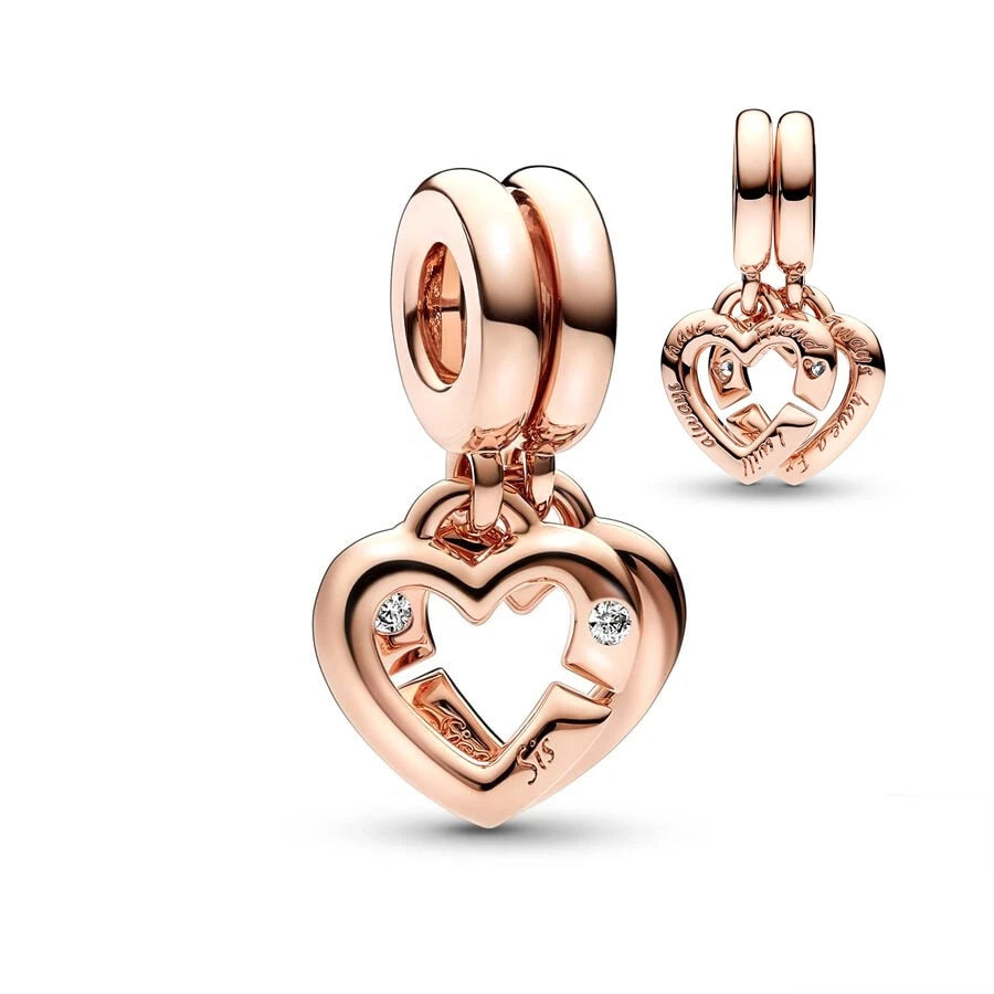 ✨ Rose Gold Plated Winter Charms – ❄️ Snowflake & 💖 Interlocking Hearts | Pandora-Style Bracelet Compatible