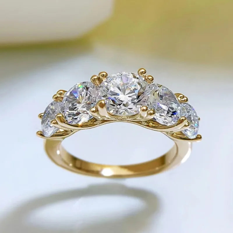 💍Moissanite 5-Stone Engagement Ring – 925 Sterling Silver, Platinum Plated