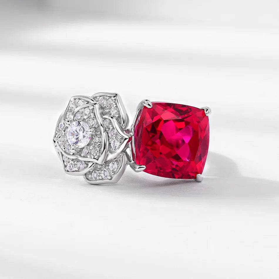 💍 Silver Ring with Lab Ruby & Diamond – Eternal Love Engagement Jewelry ❤️🌹