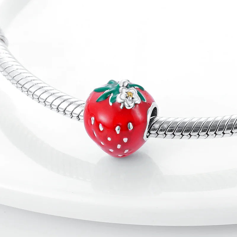 ✨ 925 Silver Strawberry & Cherry Charms – Fruit Series Beads | Pandora-Style Bracelet Compatible