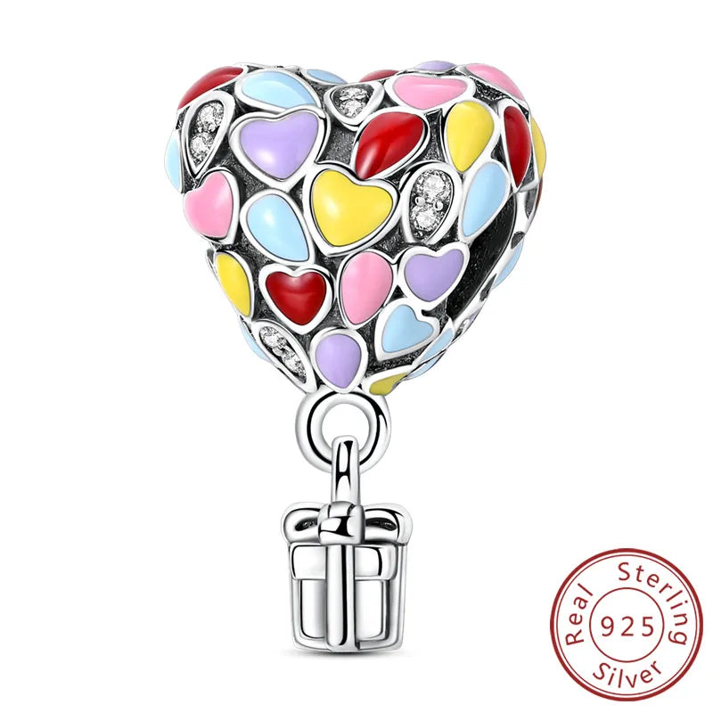 ✨ 925 Silver Cute Charms – 🐾 Cat Paw, 🎀 Bow, 🍎 Apple & ❤️ Heart | Pandora-Style Bracelet Compatible