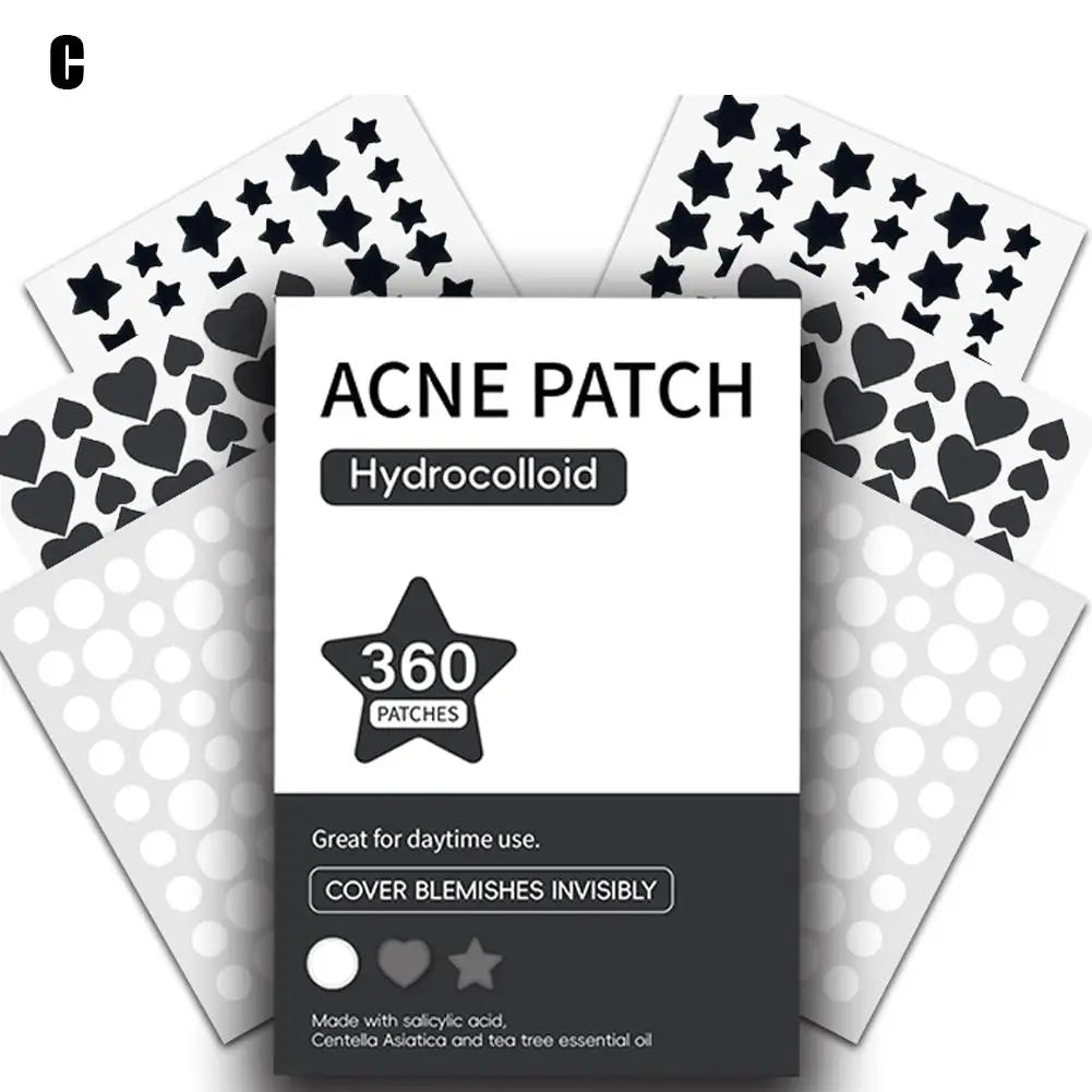 ✨ Acne Pimple Patches – 360pcs/180pcs, Circle, Star & Heart Shapes – Clear Skin Healing Patch