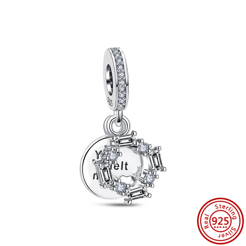 ✨ 925 Silver Sparkling Charms – ❄️ Snowflake, 🌿 Herbarium, 😇 Angel Wings & ❤️ Heart | Pandora-Style Bracelet Compatible