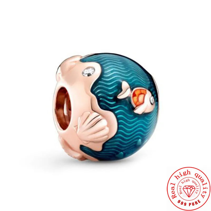 ✨ 925 Sterling Silver Ocean Charms – 🌙 Moon, ⭐ Star, ☀️ Sun & 💧 Blue Beads | Pandora-Style Bracelet Compatible