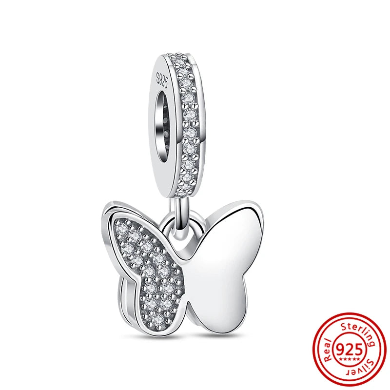 ✨ 925 Silver Sparkling Charms – ❄️ Snowflake, 🌿 Herbarium, 😇 Angel Wings & ❤️ Heart | Pandora-Style Bracelet Compatible