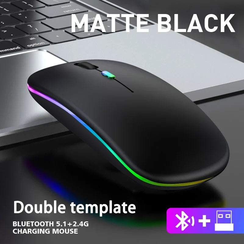 🔥 Wireless Bluetooth & 2.4GHz Dual Mode Rechargeable RGB Mouse – Silent & Ergonomic