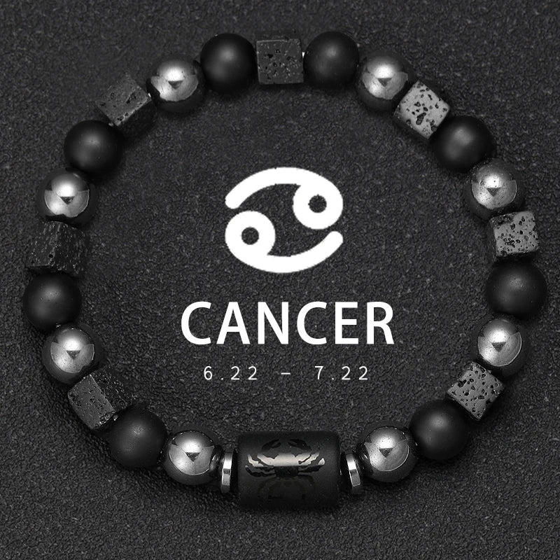 ✨ 12 Zodiac Natural Stone Bracelet – Cancer, Virgo, Leo, Libra – Unisex Couple & Friendship Jewelry Gift