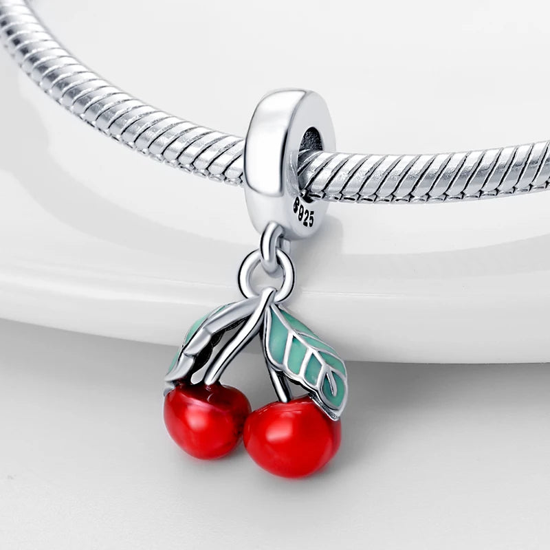 ✨ 925 Silver Strawberry & Cherry Charms – Fruit Series Beads | Pandora-Style Bracelet Compatible