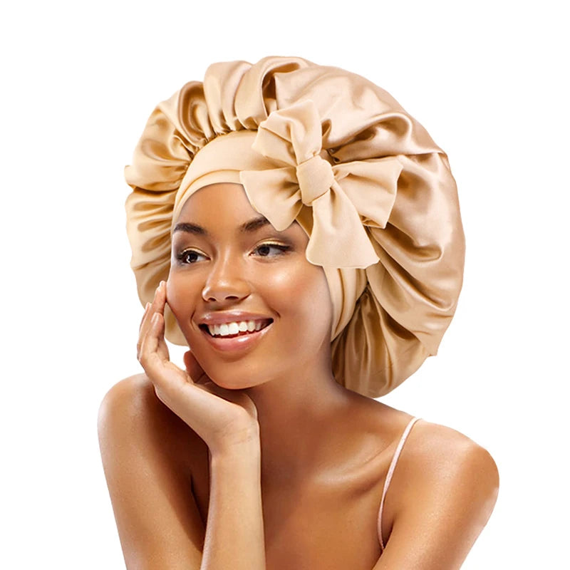 Adjustable Satin Sleeping Bonnet for Women – Solid Color Night Cap with Stretchy Tie Band & Elastic Fit