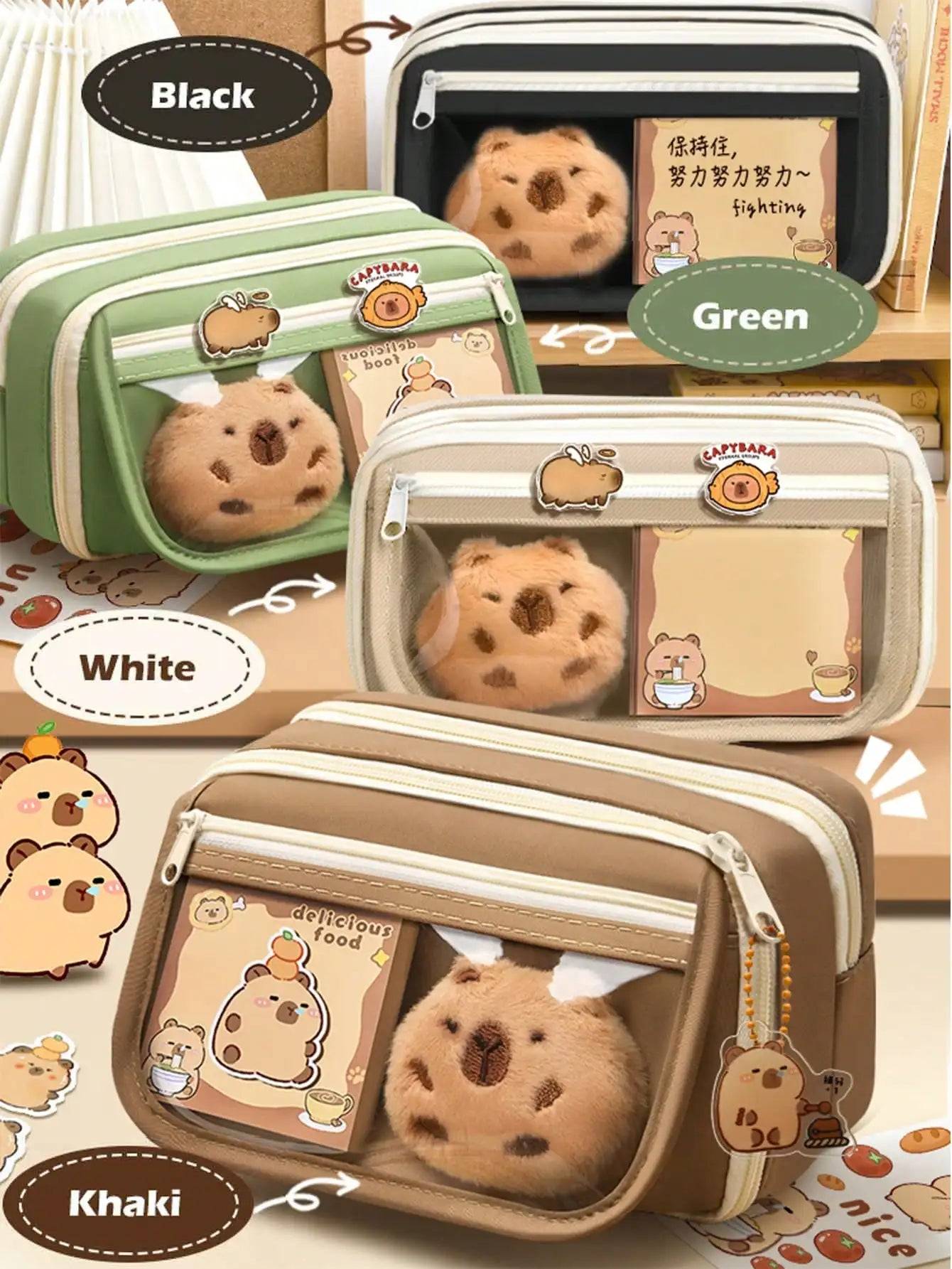 Capybara Pencil Case – 1Pc Large Capacity Flip Cover Stationery Bag for School or Office