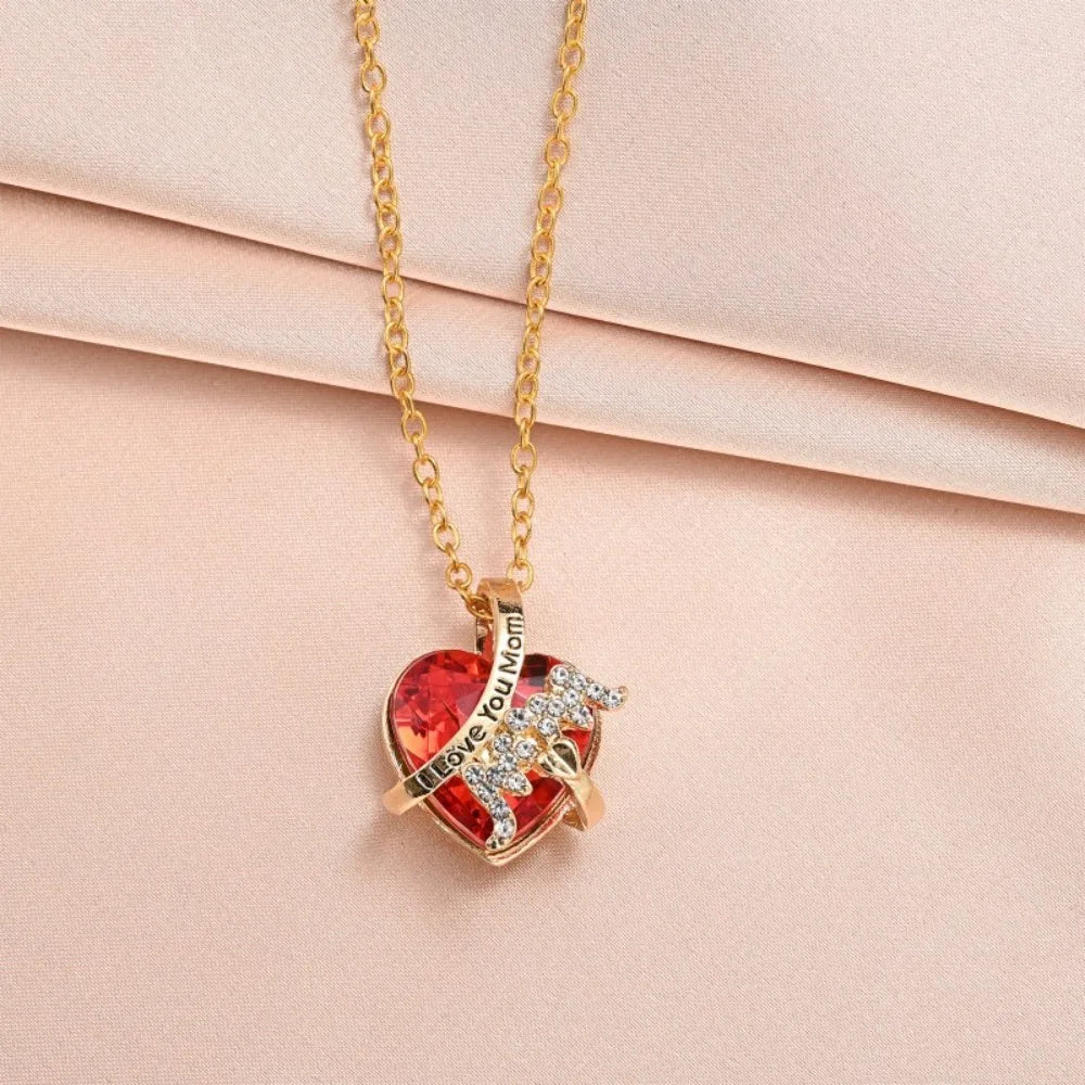 💖 Luxus divatos szív alakú medál nyaklánc anyák napjára – piros és kék 💙 Elegáns lánc és kiegészítők ajándék 🎁