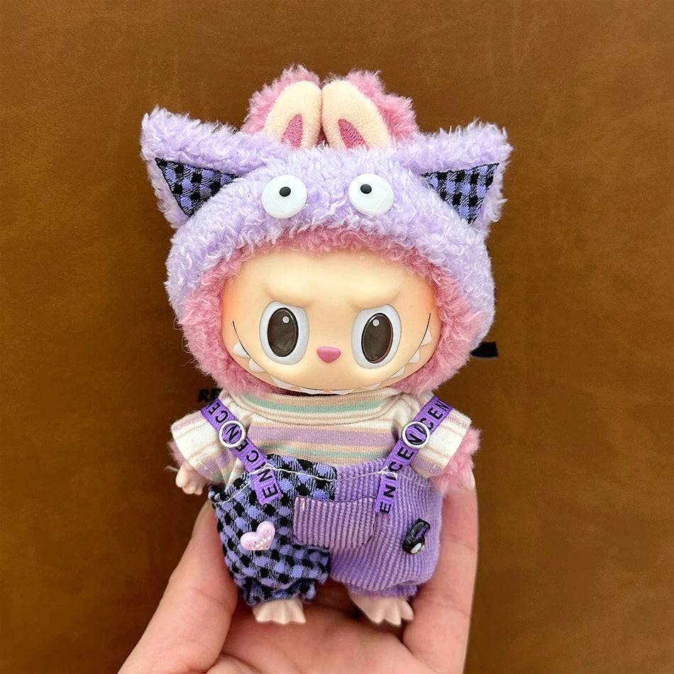 Labubu Autumn Jumpsuit Set – Cartoon Pants & Hat for Plush Dolls (Clothes Only)