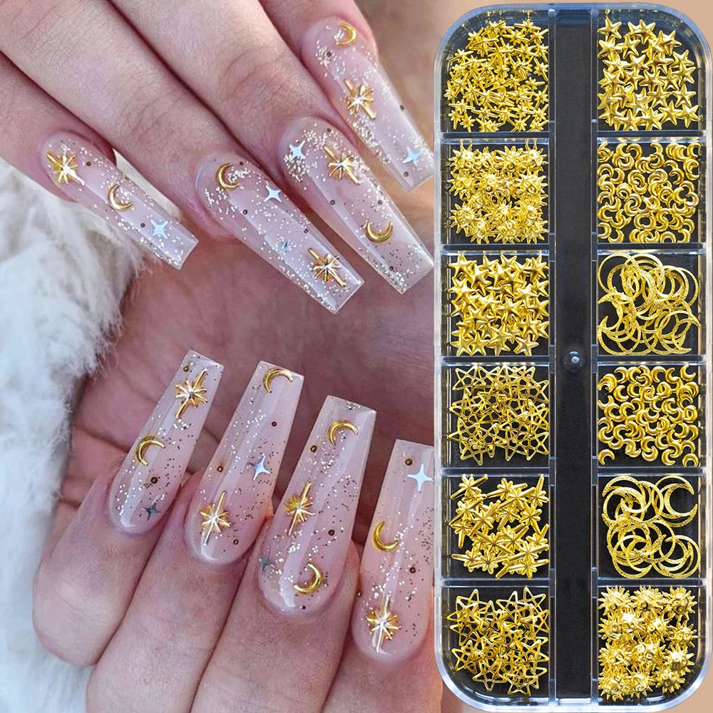 🌊✨ 12Grids Ocean Gold Nail Art Charms | Shell, Seahorse, Starfish & Pearl Gems 🐚🦄 Shop1103833347 Store