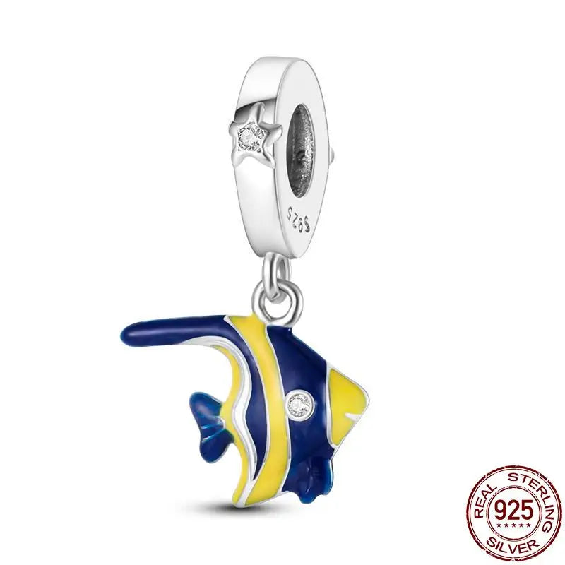 ✨ 925 Silver Ocean Charms – 🐙 Octopus, 🐢 Sea Turtle, 🐬 Dolphin & 💧 Blue Zircon | Pandora-Style Bracelet Compatible