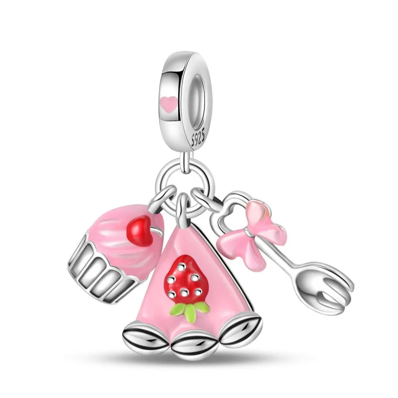 ✨ 925 Silver Strawberry & Cherry Charms – Fruit Series Beads | Pandora-Style Bracelet Compatible