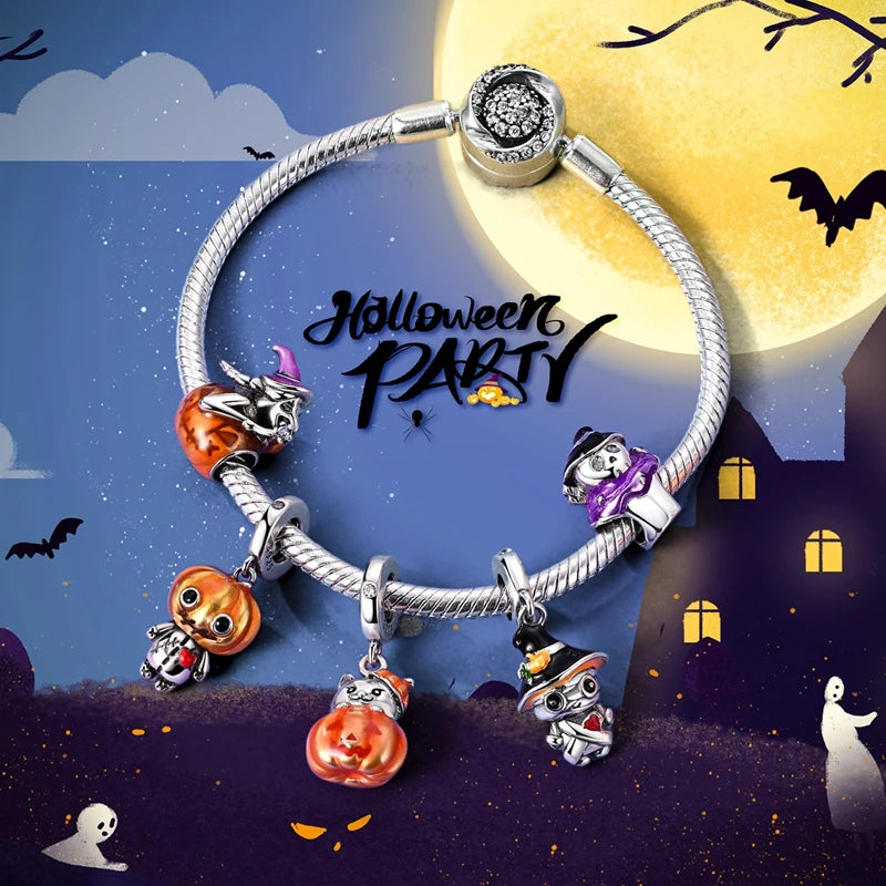 ✨ 925 Sterling Silver Halloween Charms – Witch, Pumpkin & Poison Elements | Pandora-Style Bracelet Compatible