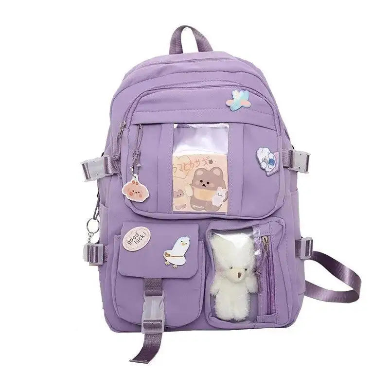 Cute Women’s Backpack – Waterproof Multi-Pocket Nylon Kawaii School Bag for Students & Girls